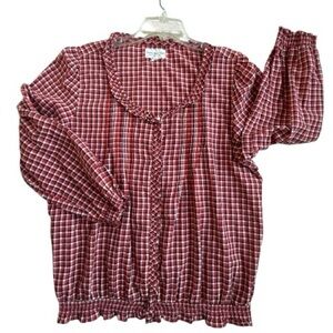 Denim & Supply Ralph Lauren Red Plaid Boho Peasant Top XL
